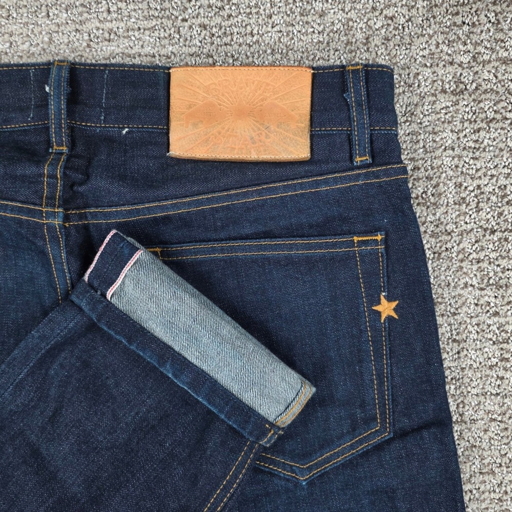 Brave Star Selvedge Mens 34x30 Skeleton Skinny Raw Denim Jeans Dark Indigo